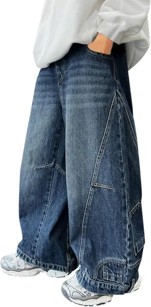 Boys Baggy Jeans Kids Y2K Casual Straight Wide Leg Cargo Jeans Loose Denim Pants Trousers 5 6 7 8 9 10 12