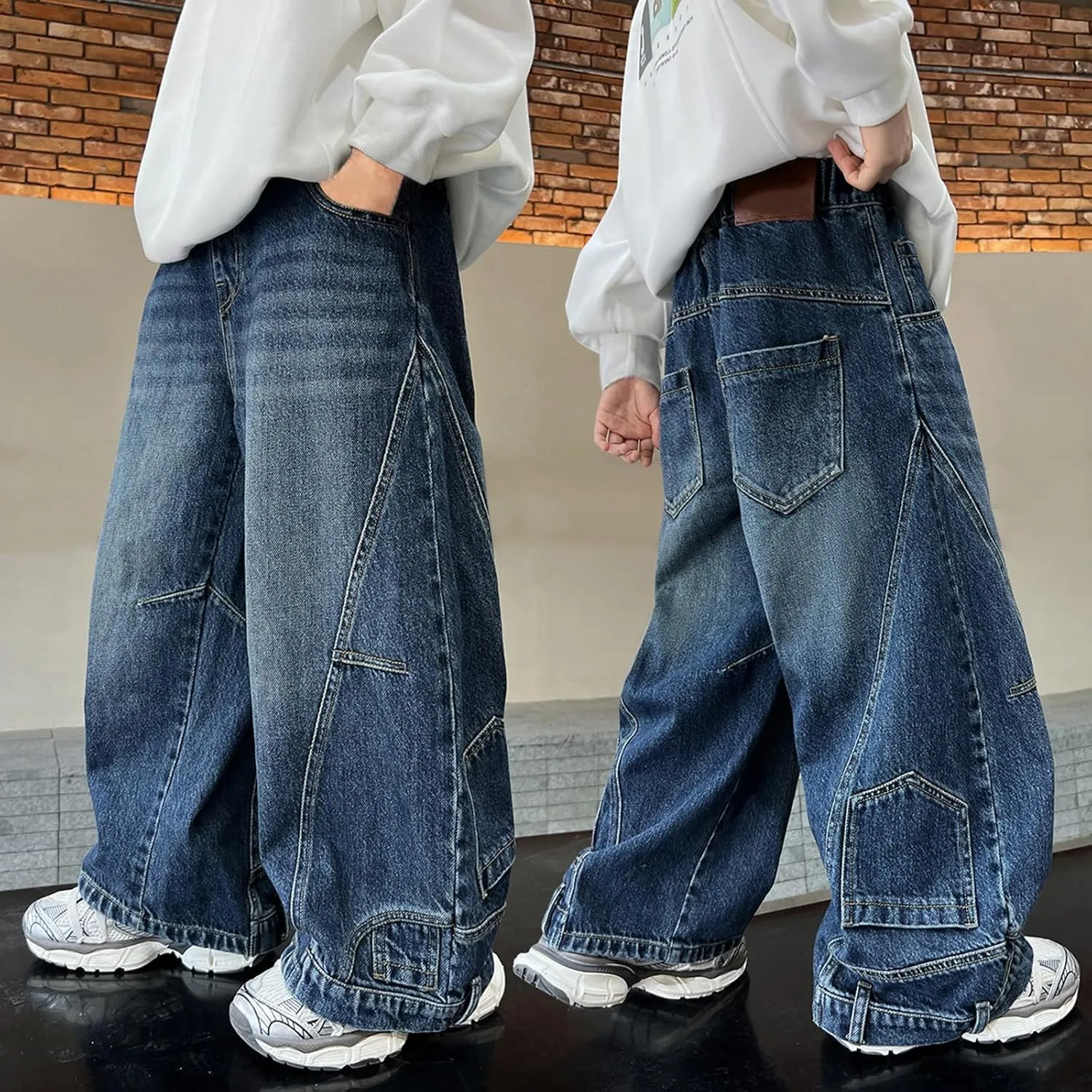 Boys Baggy Jeans Kids Y2K Casual Straight Wide Leg Cargo Jeans Loose Denim Pants Trousers 5 6 7 8 9 10 12