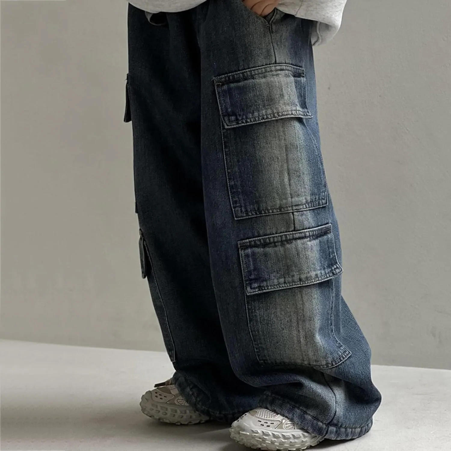 Boys Baggy Jeans Kids Y2K Casual Straight Wide Leg Cargo Jeans Loose Denim Pants Trousers 5 6 7 8 9 10 12