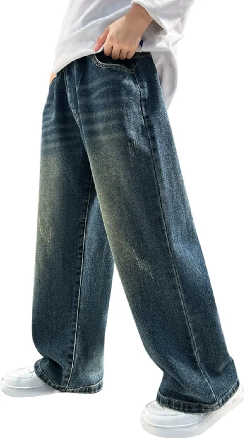 Boys Baggy Jeans Kids Y2K Casual Straight Wide Leg Cargo Jeans Loose Denim Pants Trousers 5 6 7 8 9 10 12
