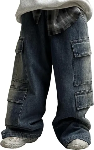 Boys Baggy Jeans Kids Y2K Casual Straight Wide Leg Cargo Jeans Loose Denim Pants Trousers 5 6 7 8 9 10 12