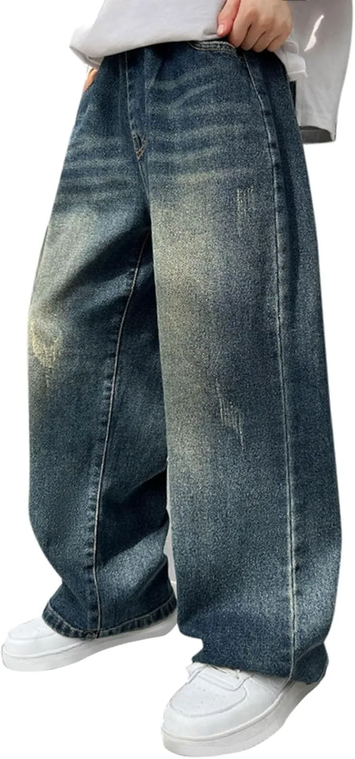 Boys Baggy Jeans Kids Y2K Casual Straight Wide Leg Cargo Jeans Loose Denim Pants Trousers 5 6 7 8 9 10 12