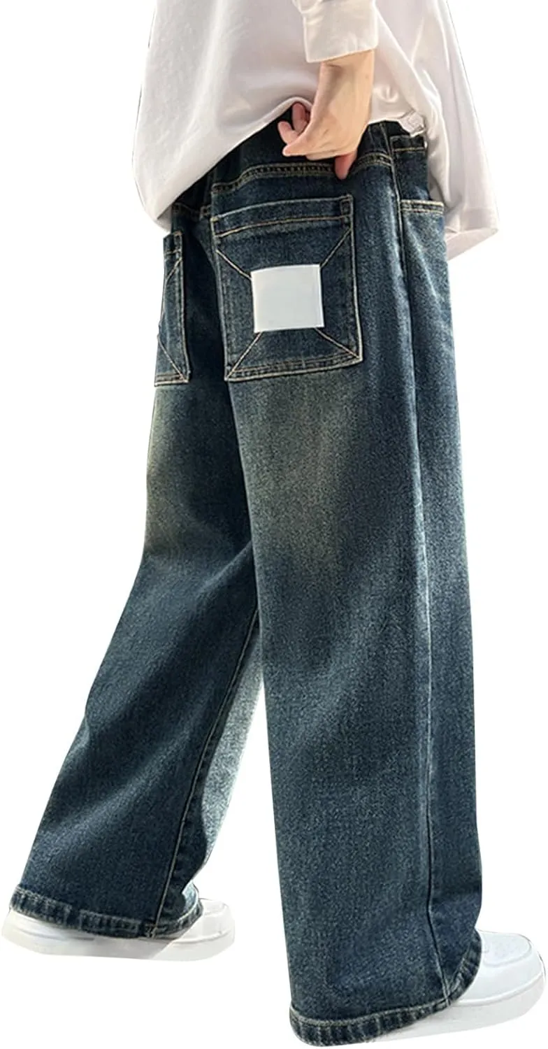 Boys Baggy Jeans Kids Y2K Casual Straight Wide Leg Cargo Jeans Loose Denim Pants Trousers 5 6 7 8 9 10 12