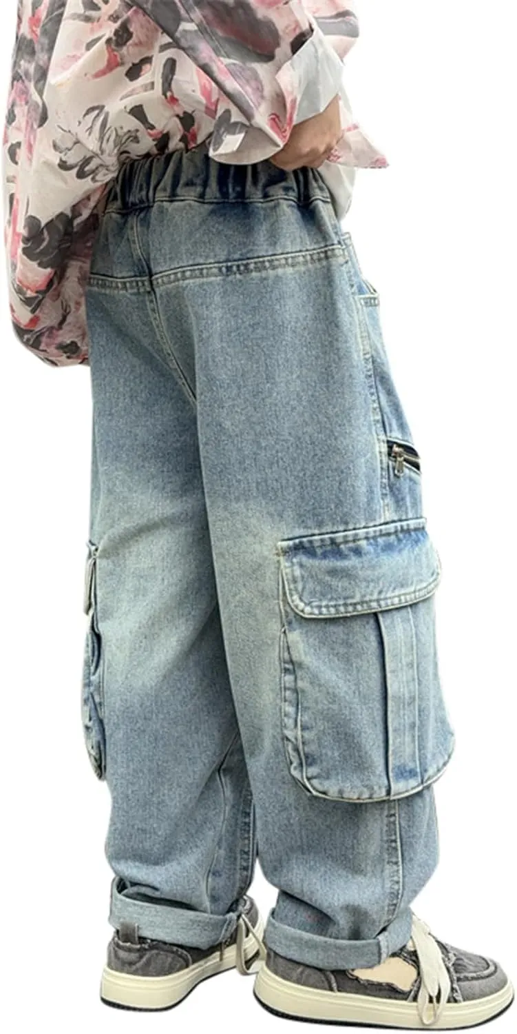 Boys Baggy Jeans Kids Y2K Casual Straight Wide Leg Cargo Jeans Loose Denim Pants Trousers 5 6 7 8 9 10 12