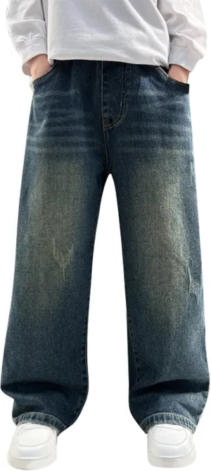 Boys Baggy Jeans Kids Y2K Casual Straight Wide Leg Cargo Jeans Loose Denim Pants Trousers 5 6 7 8 9 10 12