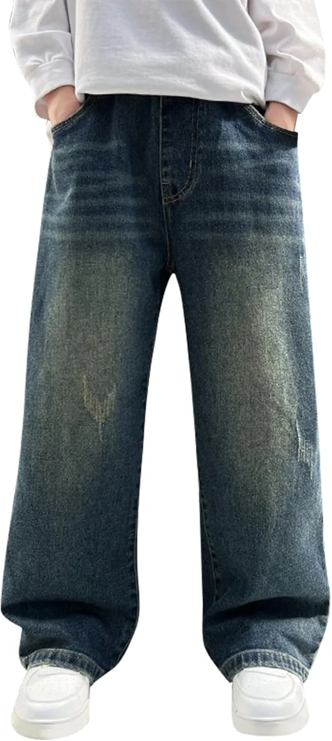 Boys Baggy Jeans Kids Y2K Casual Straight Wide Leg Cargo Jeans Loose Denim Pants Trousers 5 6 7 8 9 10 12