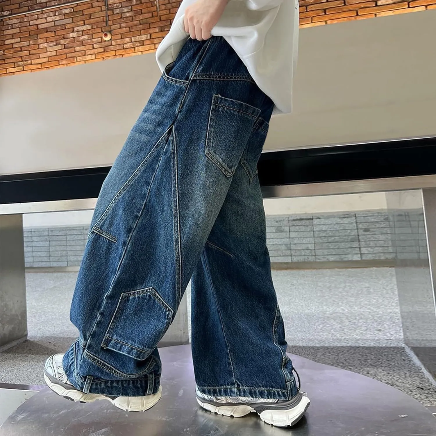 Boys Baggy Jeans Kids Y2K Casual Straight Wide Leg Cargo Jeans Loose Denim Pants Trousers 5 6 7 8 9 10 12