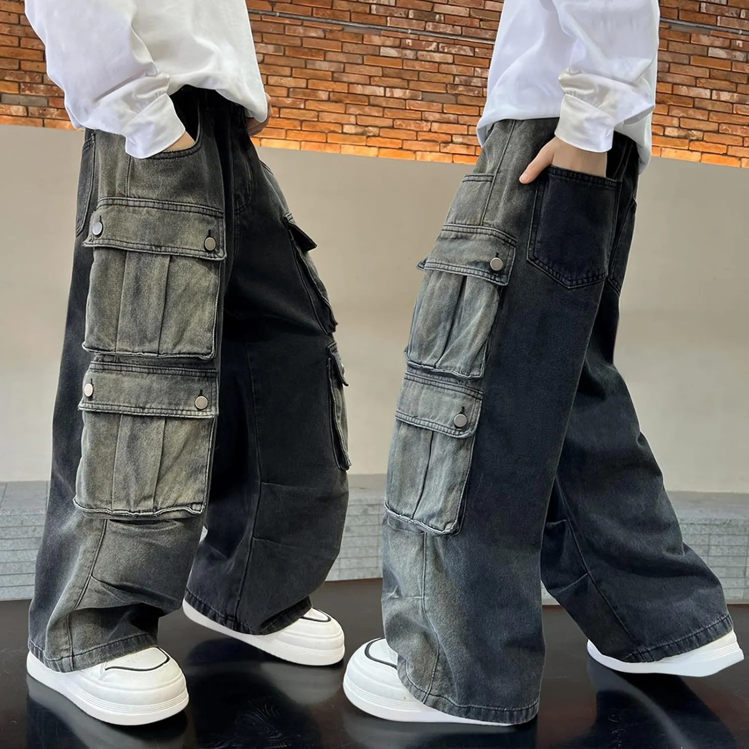 Boys Baggy Jeans Kids Y2K Casual Straight Wide Leg Cargo Jeans Loose Denim Pants Trousers 5 6 7 8 9 10 12