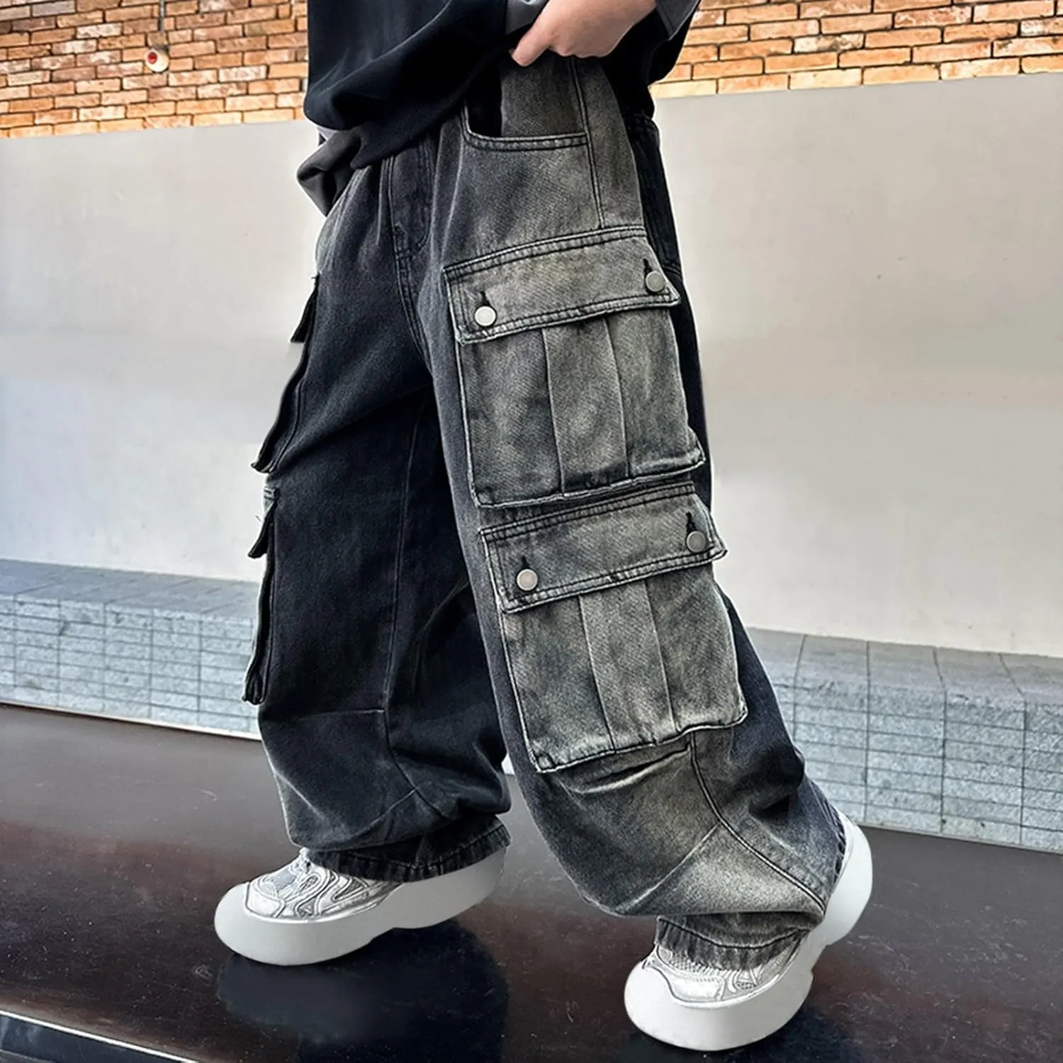 Boys Baggy Jeans Kids Y2K Casual Straight Wide Leg Cargo Jeans Loose Denim Pants Trousers 5 6 7 8 9 10 12