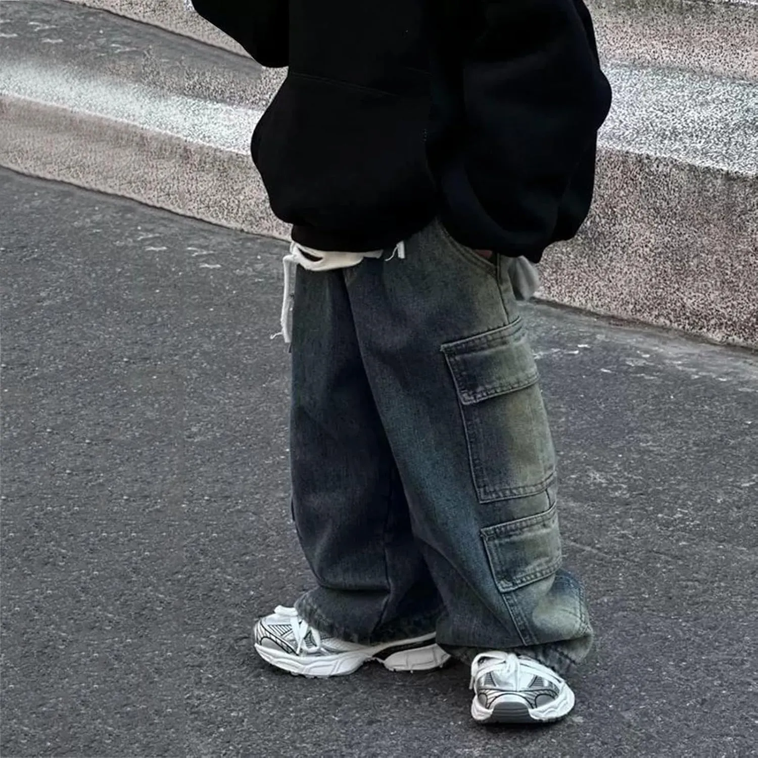 Boys Baggy Jeans Kids Y2K Casual Straight Wide Leg Cargo Jeans Loose Denim Pants Trousers 5 6 7 8 9 10 12