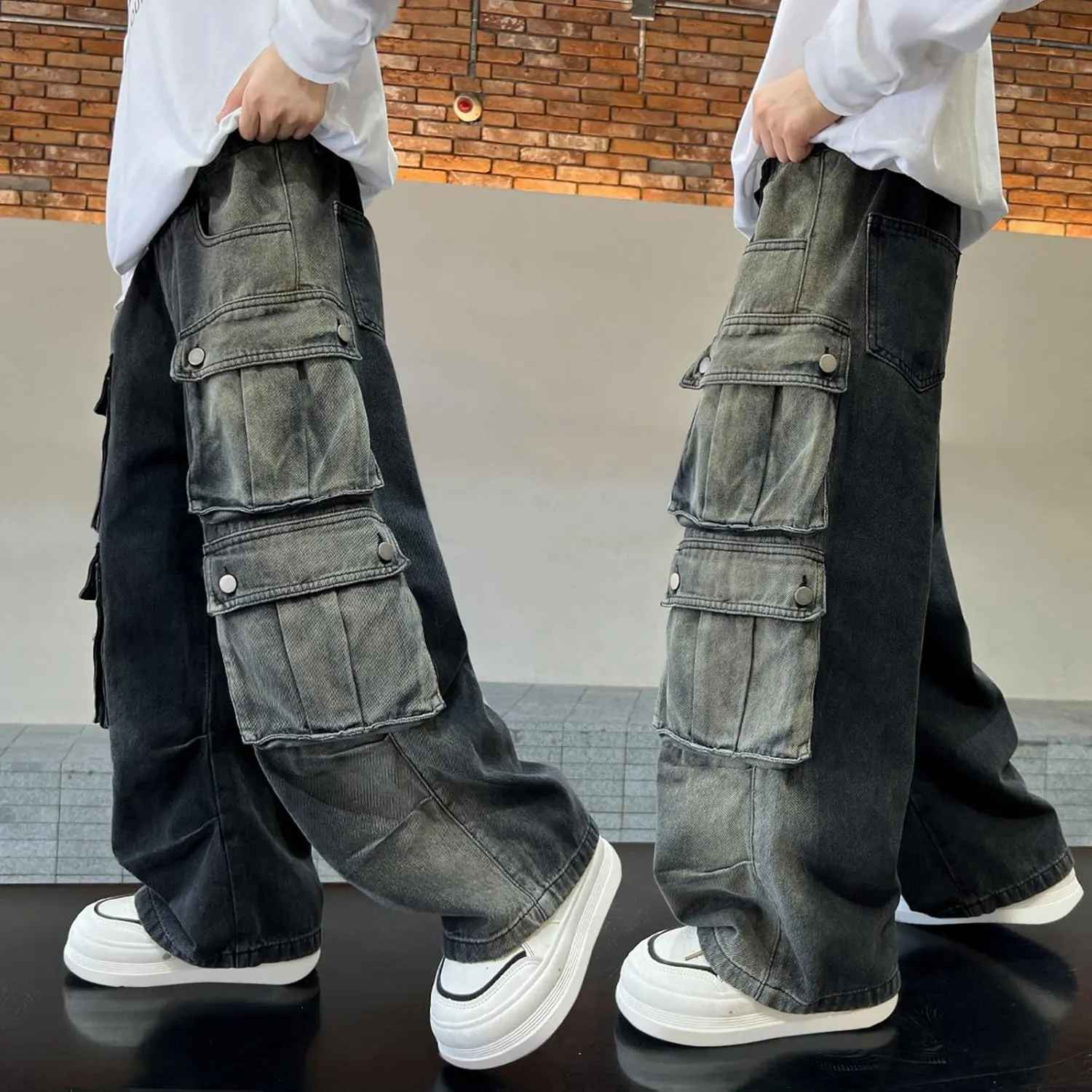 Boys Baggy Jeans Kids Y2K Casual Straight Wide Leg Cargo Jeans Loose Denim Pants Trousers 5 6 7 8 9 10 12
