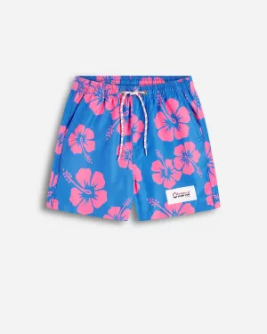 Boys Classic Swim Short - Hibiscus Duo Blue Pink