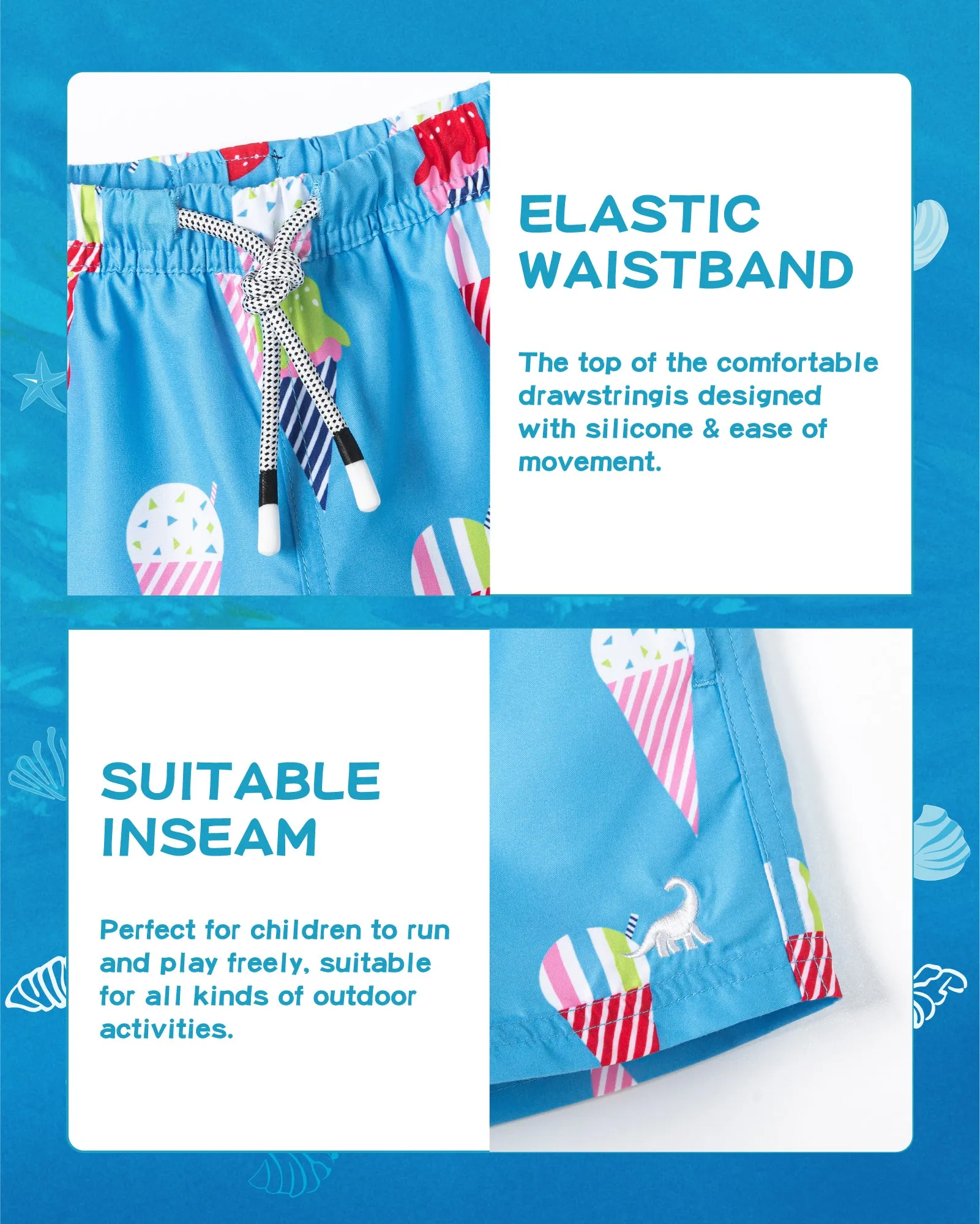 Boys Quick Dry Chemical Free Mesh Swim Trunks With Pockets
