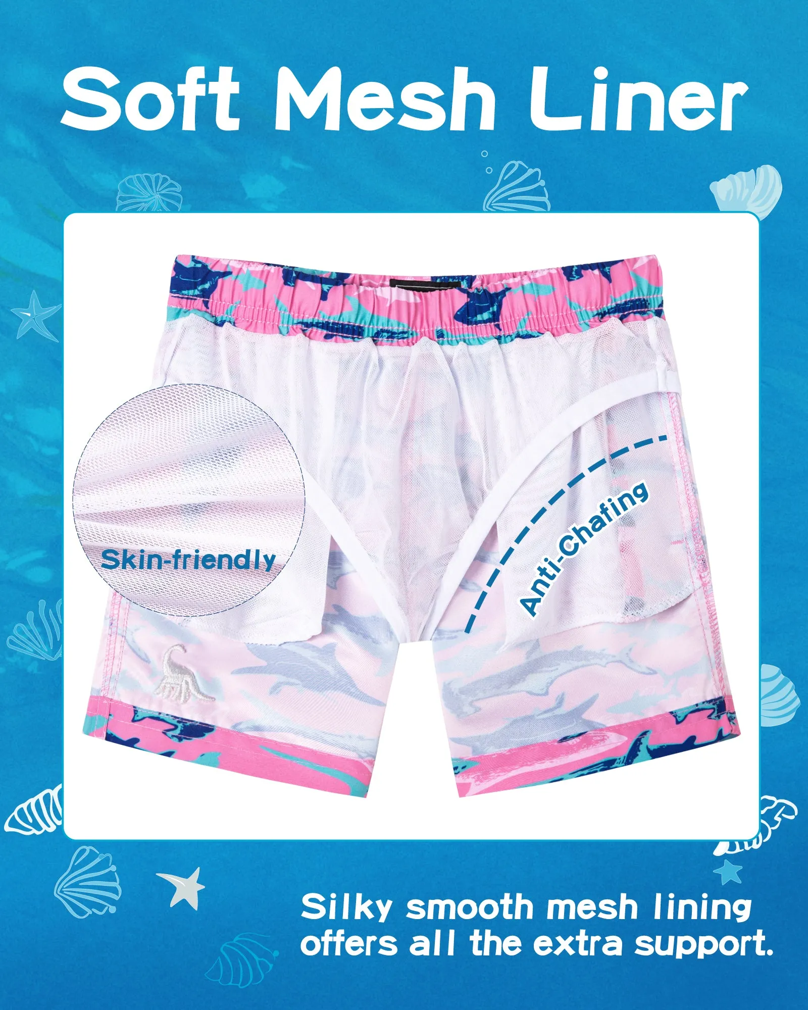 Boys Quick Dry Chemical Free Mesh Swim Trunks With Pockets