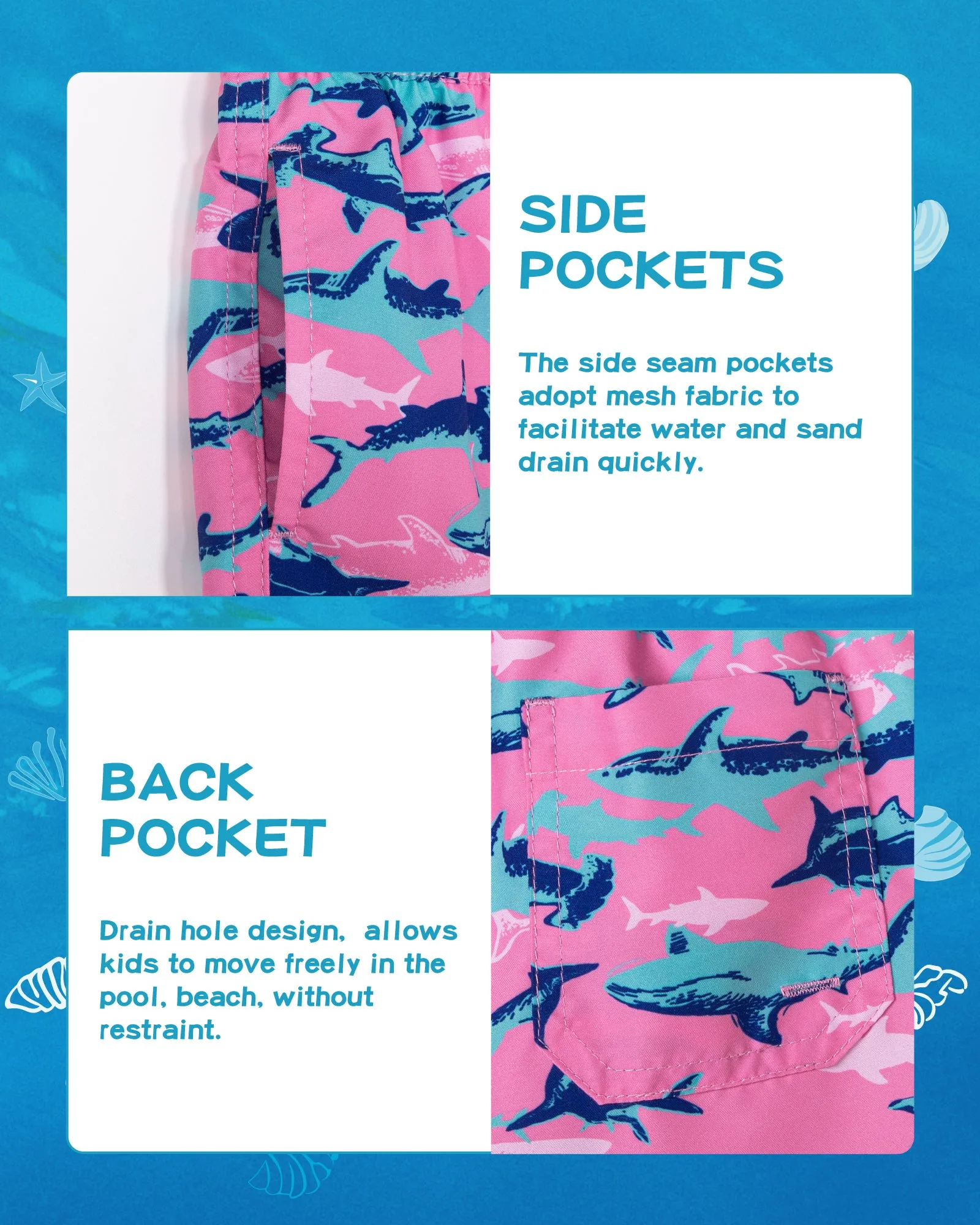 Boys Quick Dry Chemical Free Mesh Swim Trunks With Pockets