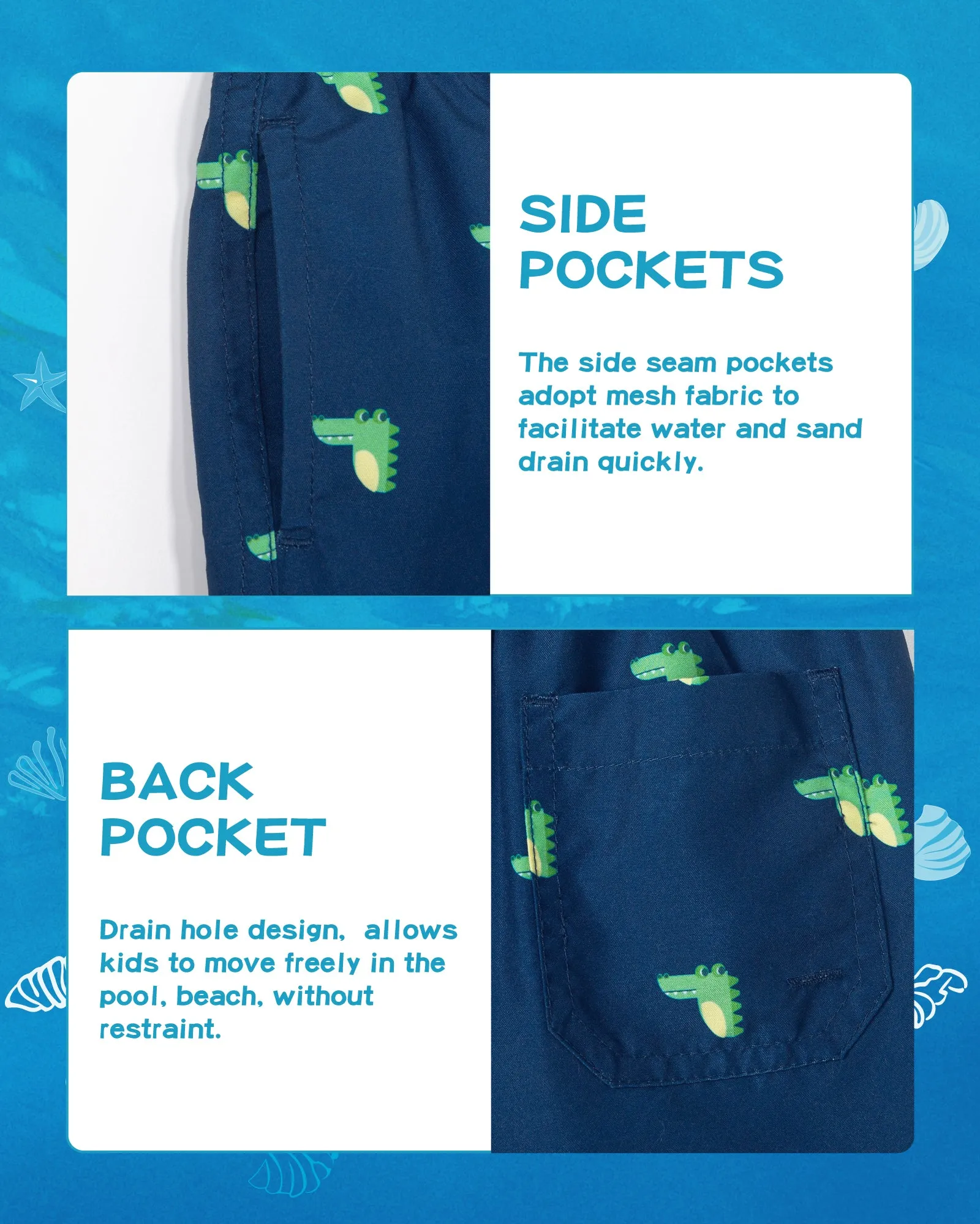 Boys Quick Dry Chemical Free Mesh Swim Trunks With Pockets