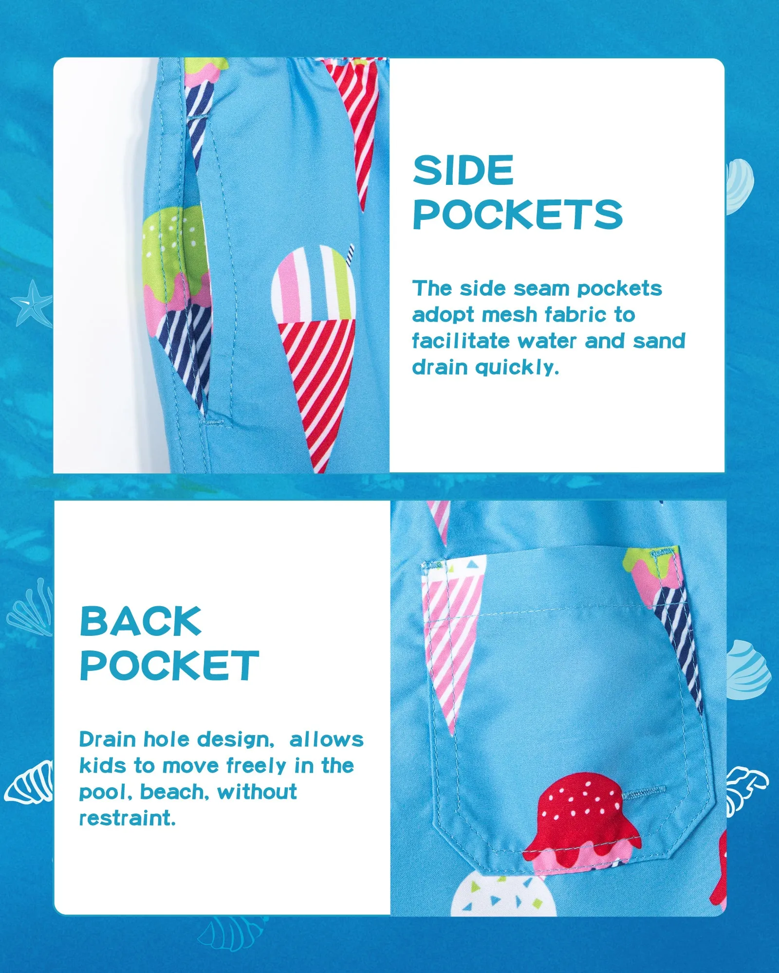 Boys Quick Dry Chemical Free Mesh Swim Trunks With Pockets