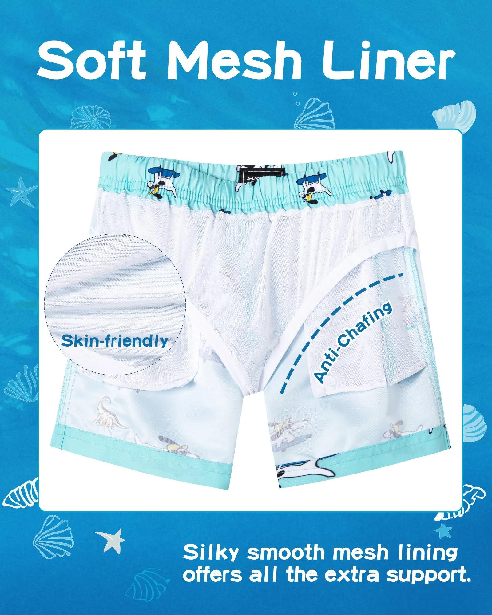 Boys Quick Dry Chemical Free Mesh Swim Trunks With Pockets