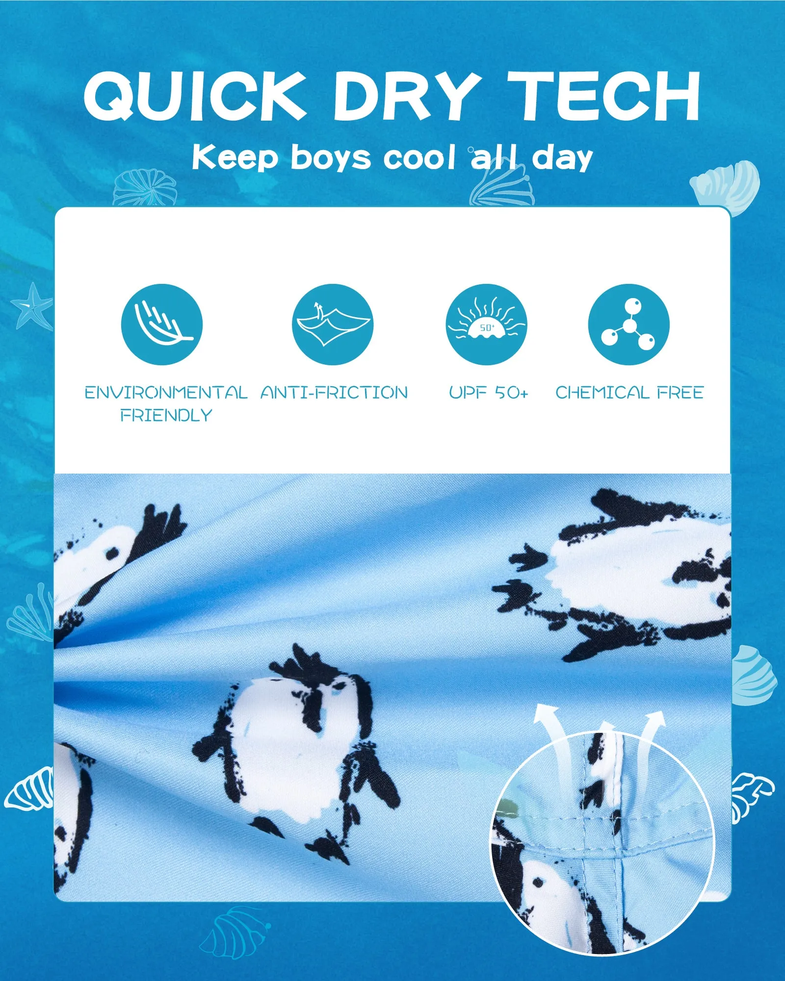 Boys Quick Dry Chemical Free Mesh Swim Trunks With Pockets