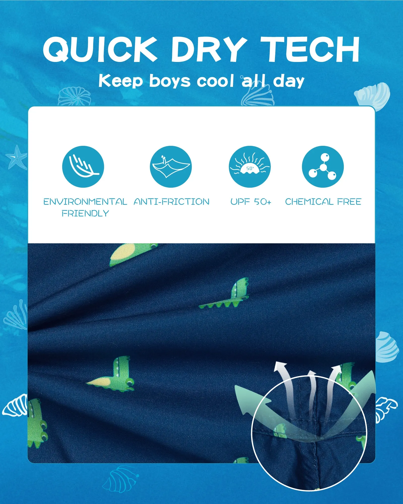 Boys Quick Dry Chemical Free Mesh Swim Trunks With Pockets