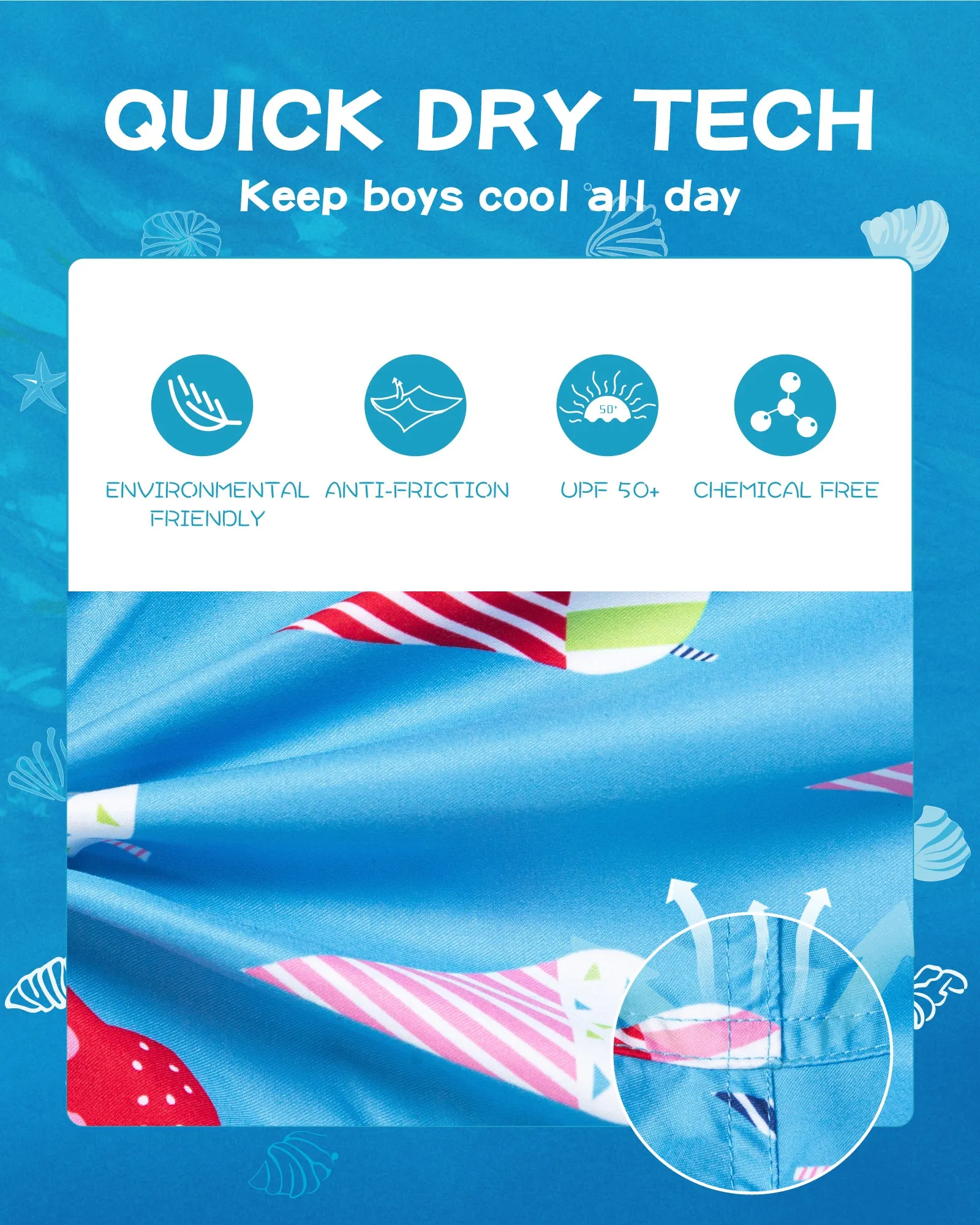 Boys Quick Dry Chemical Free Mesh Swim Trunks With Pockets