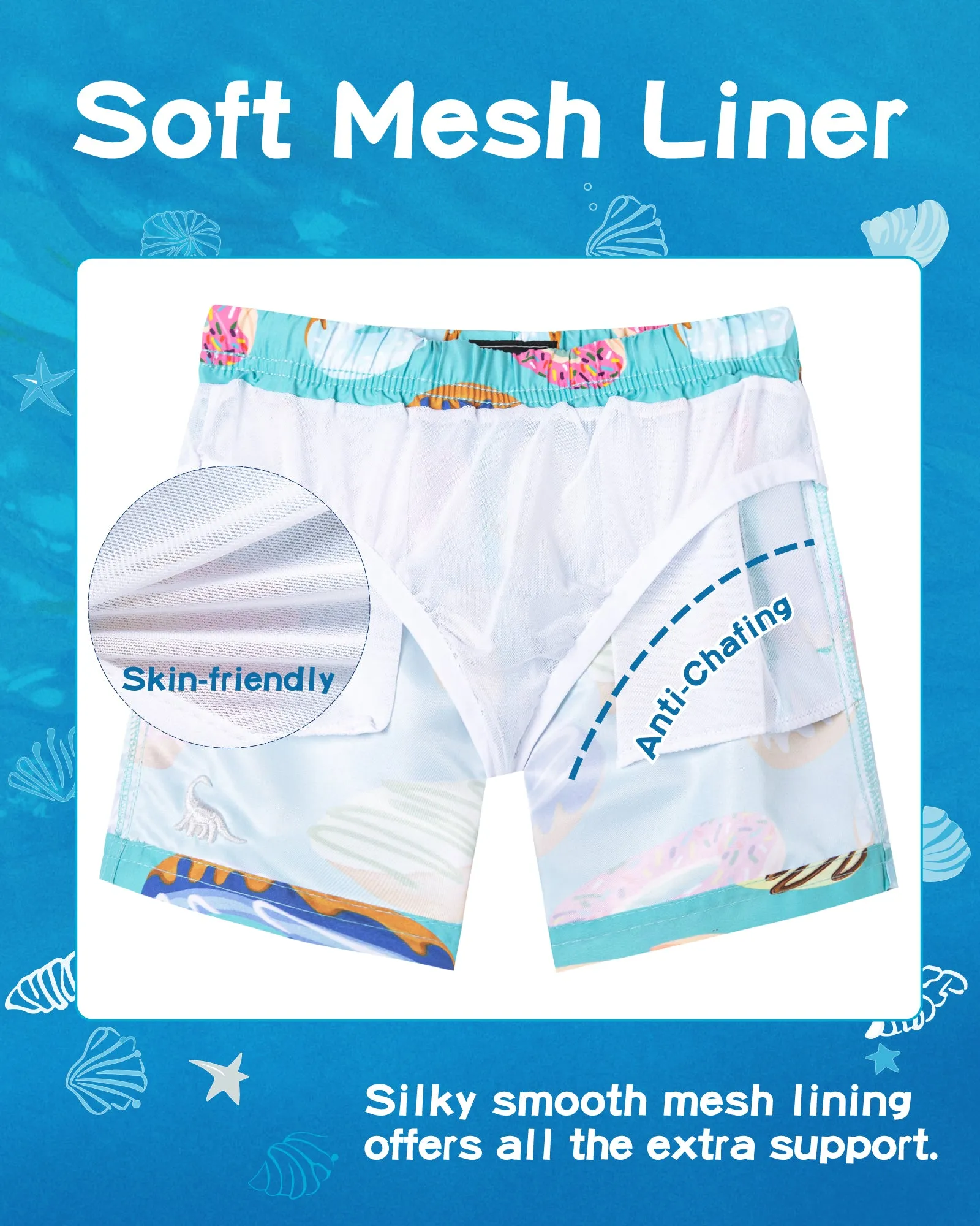 Boys Quick Dry Chemical Free Mesh Swim Trunks With Pockets
