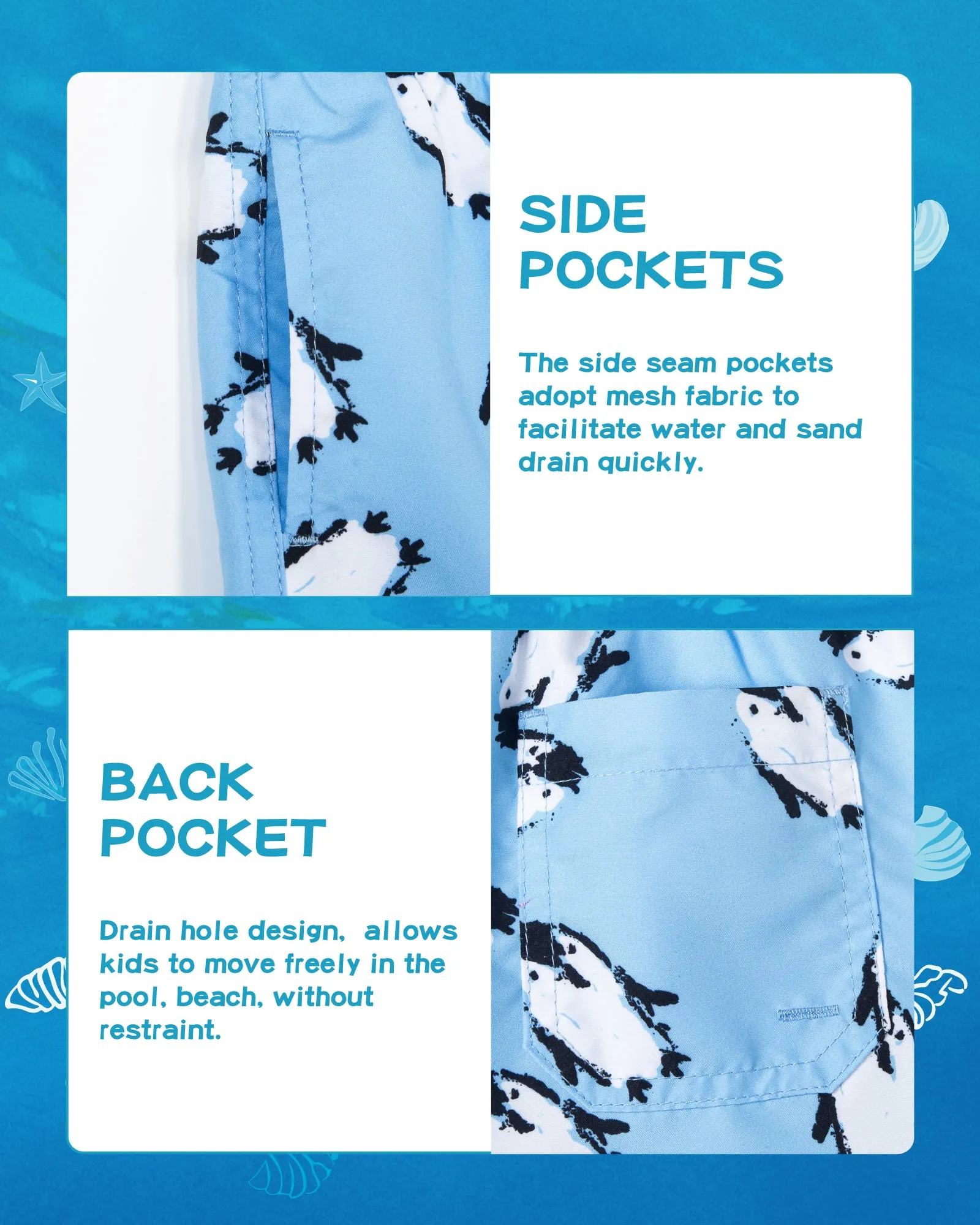 Boys Quick Dry Chemical Free Mesh Swim Trunks With Pockets