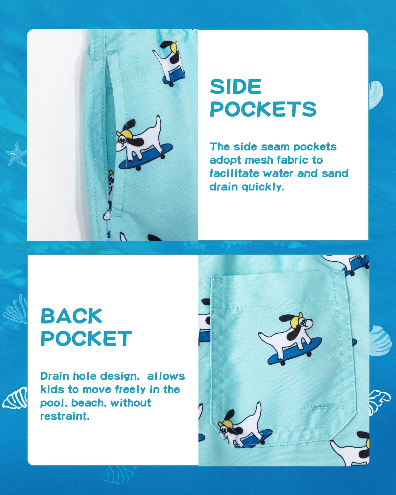 Boys Quick Dry Chemical Free Mesh Swim Trunks With Pockets