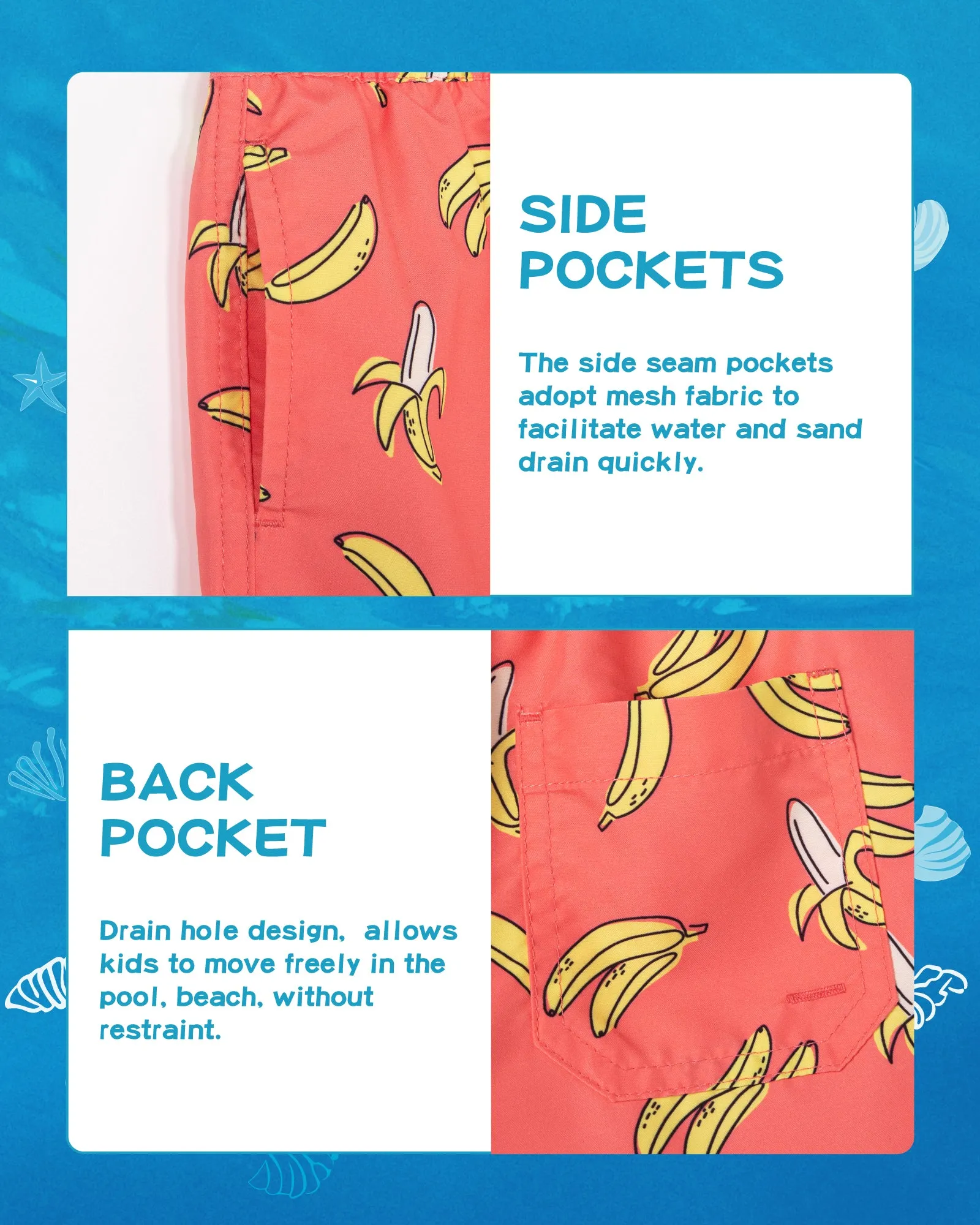 Boys Quick Dry Chemical Free Mesh Swim Trunks With Pockets