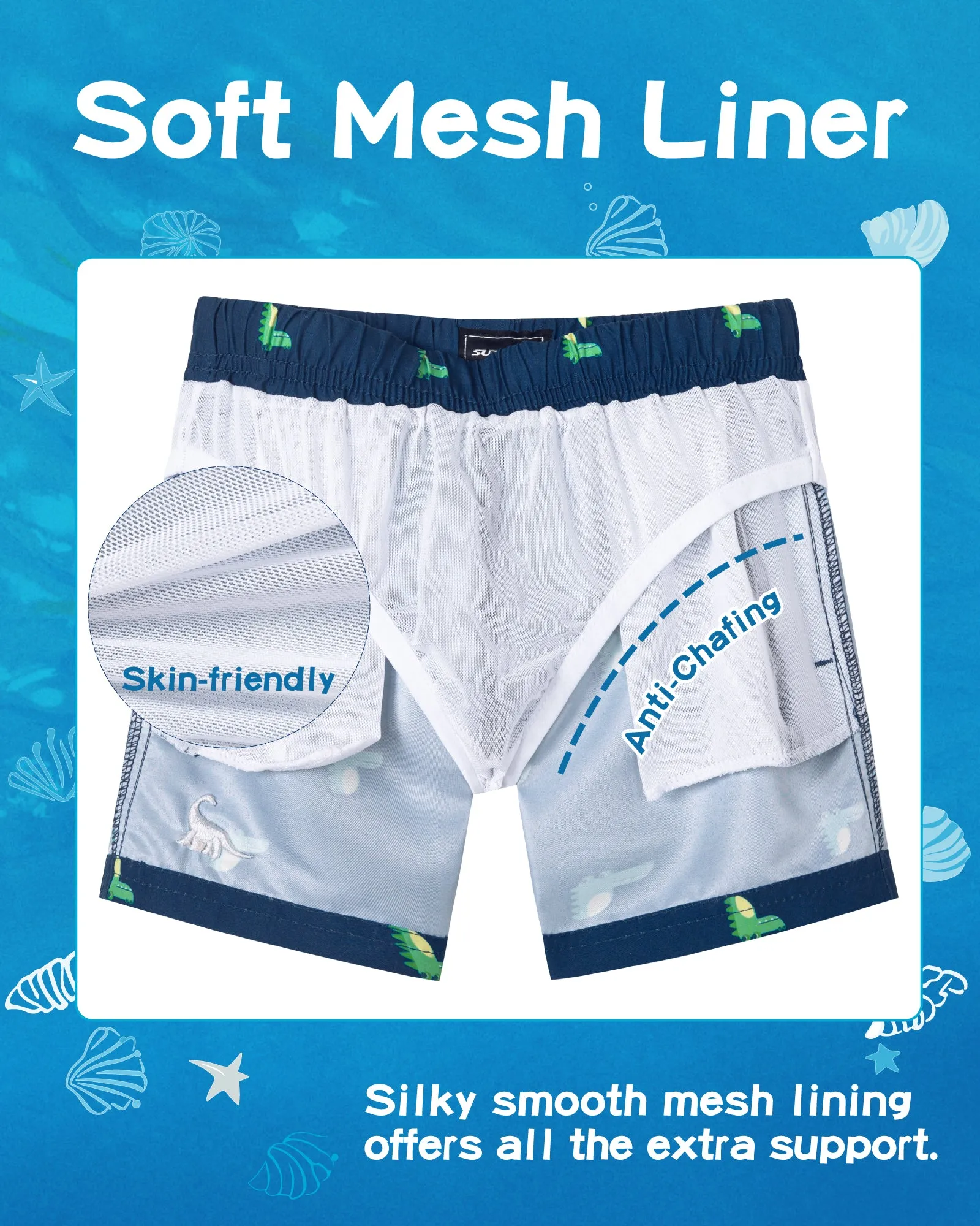 Boys Quick Dry Chemical Free Mesh Swim Trunks With Pockets