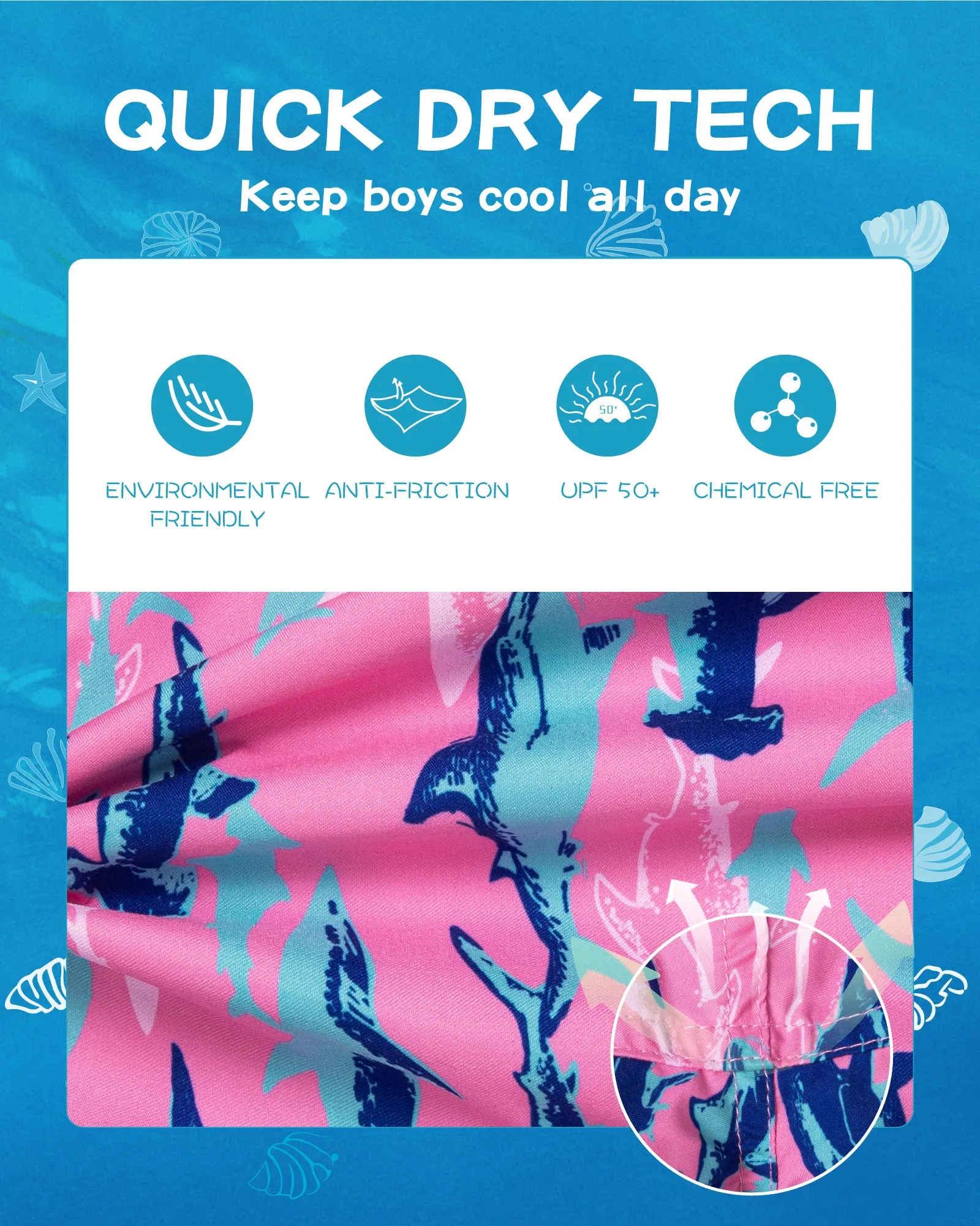 Boys Quick Dry Chemical Free Mesh Swim Trunks With Pockets