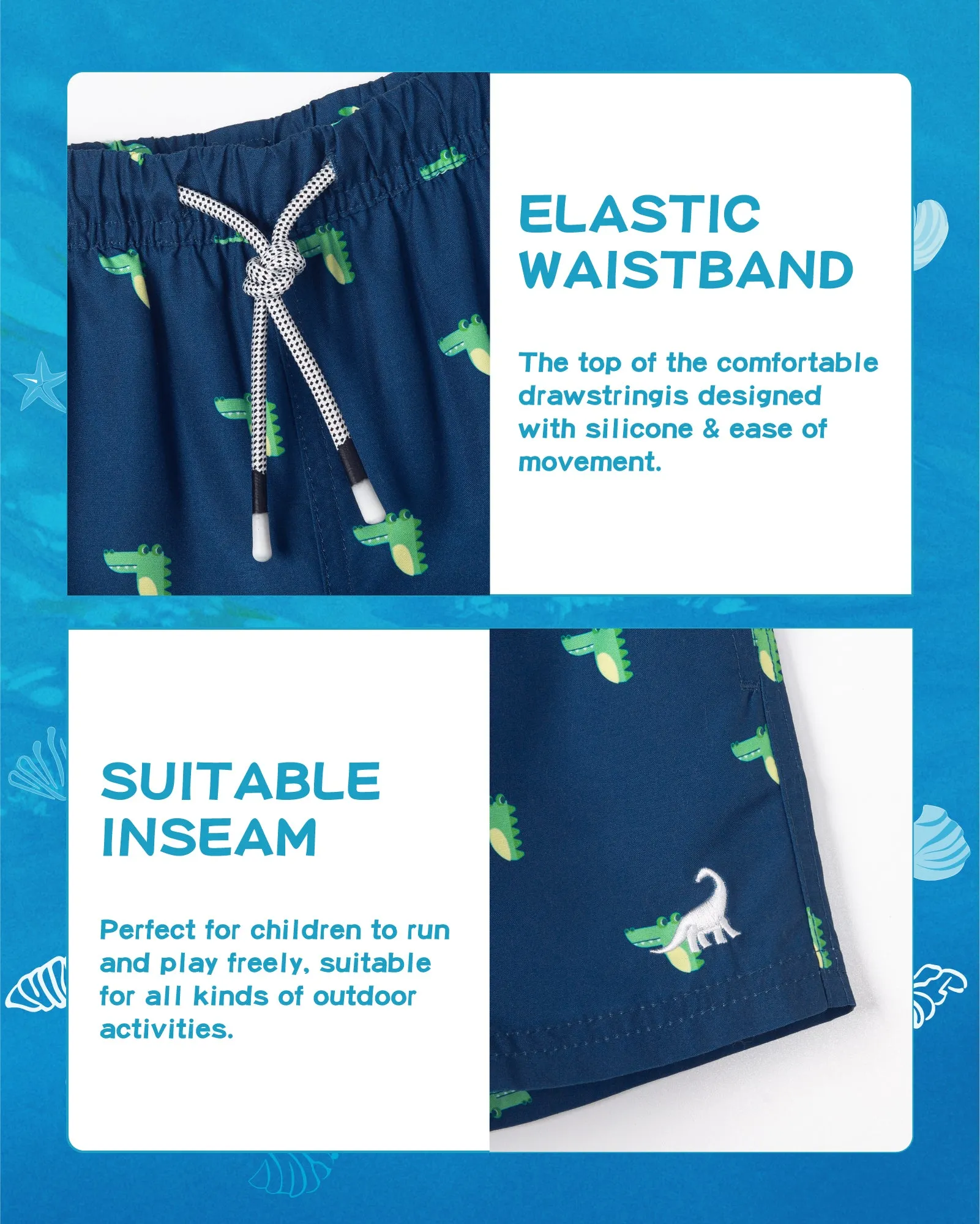 Boys Quick Dry Chemical Free Mesh Swim Trunks With Pockets