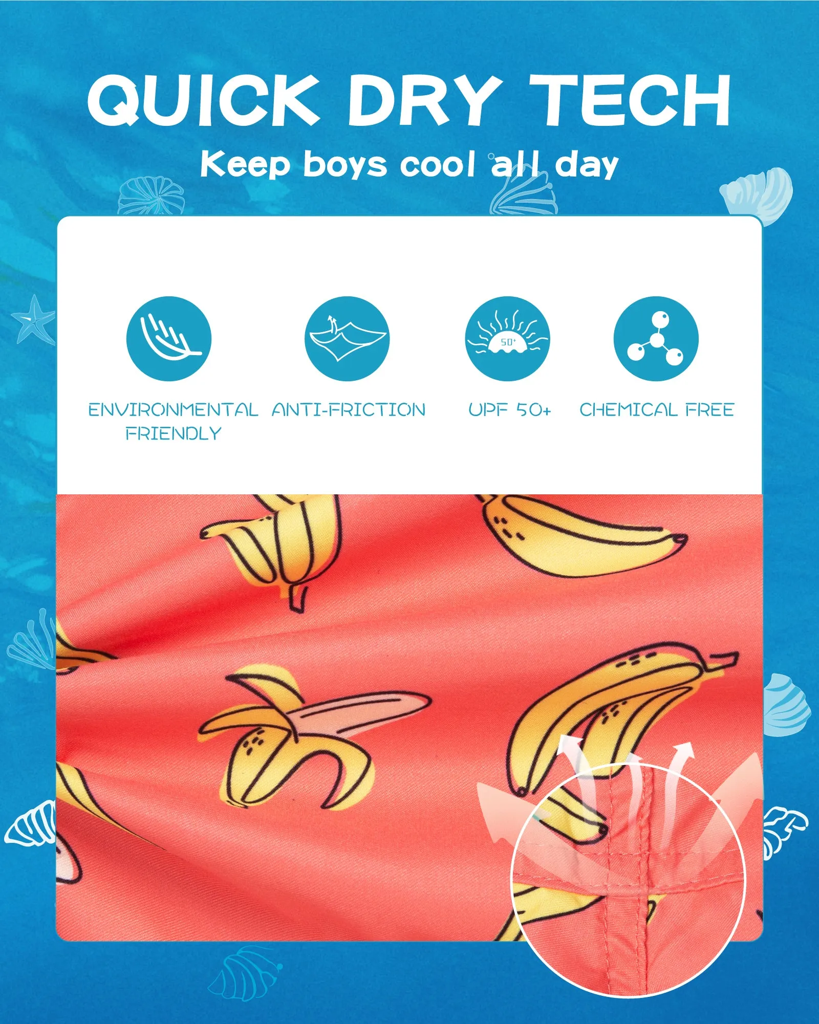 Boys Quick Dry Chemical Free Mesh Swim Trunks With Pockets