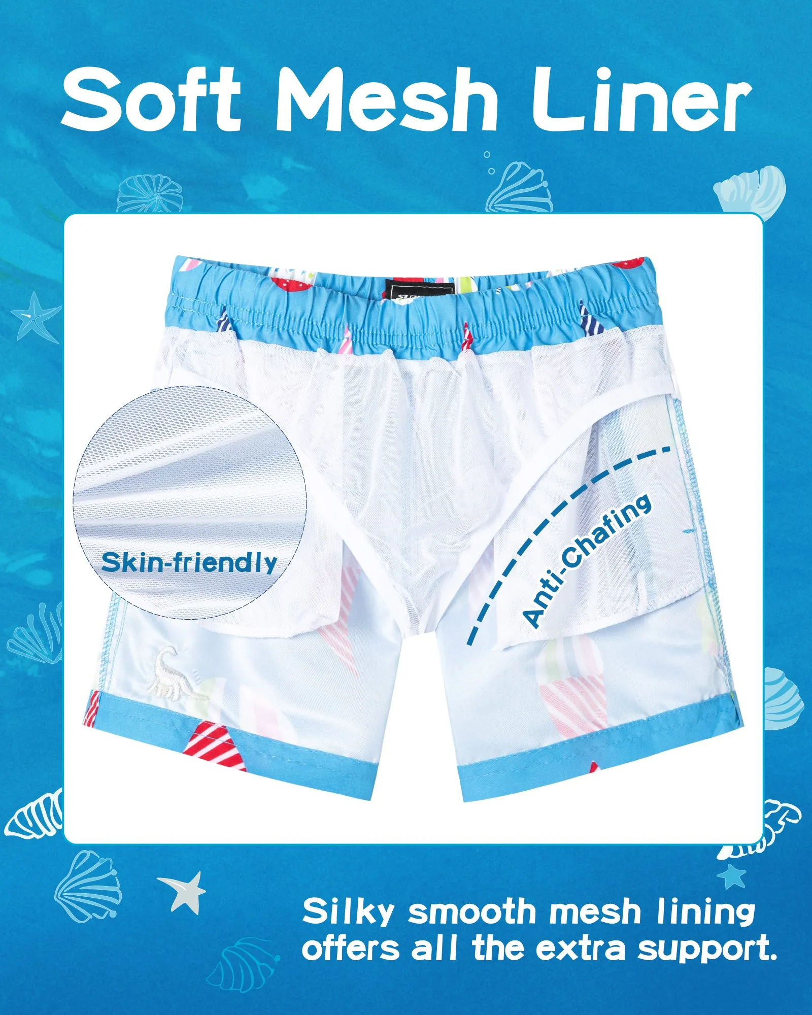 Boys Quick Dry Chemical Free Mesh Swim Trunks With Pockets