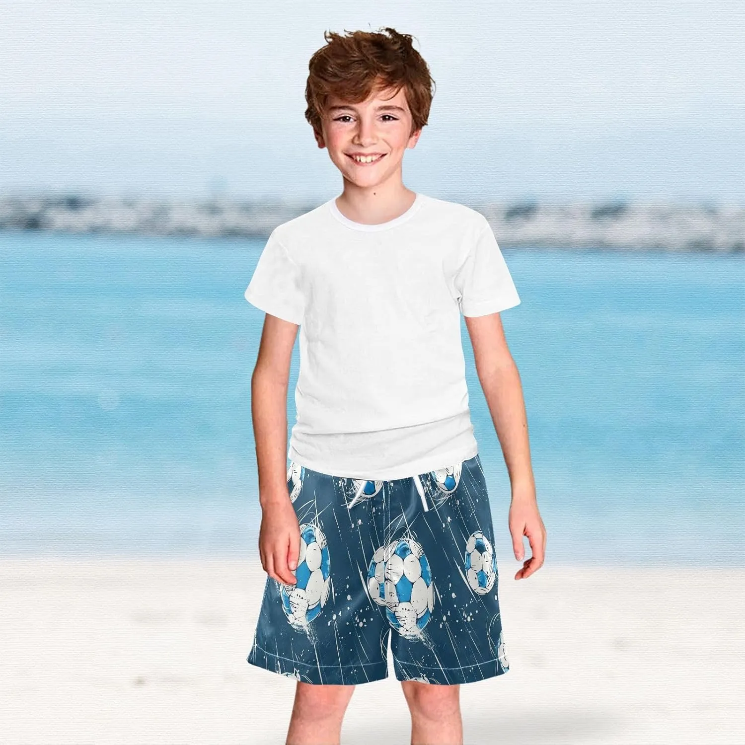 Boys Trunks, Anti-Chafe Swim Trunks Boys 2 T, White Blue Soccer Balls