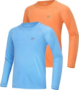 Boys UPF 50  Swim Shirt Long Sleeve, 1 or 2 Pack UV Sun Protection Rash Guard, Youth Kids SPF Water Shirts for Beach Surf