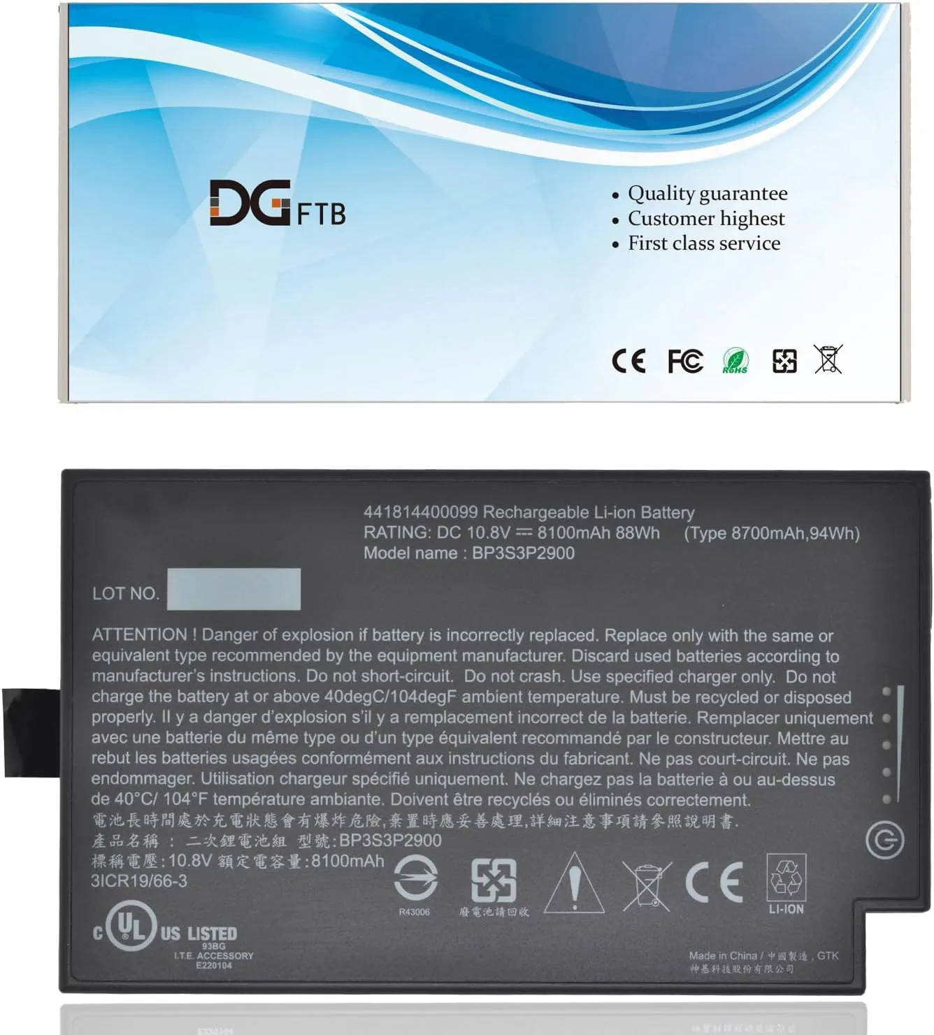 BP3S3P2900 Laptop Battery for GETAC B300 B300X Series Notebook 441814400099 BP3S3P2900(P) BP3S3P2900P 4418144000490 3ICR19/66-3 10.8V 88Wh/8100mAh