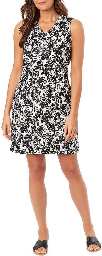 Briggs Ladies' Ruffle V-Neck Linen Blend Dress (US, Alpha, Large, Regular, Regular, Black)