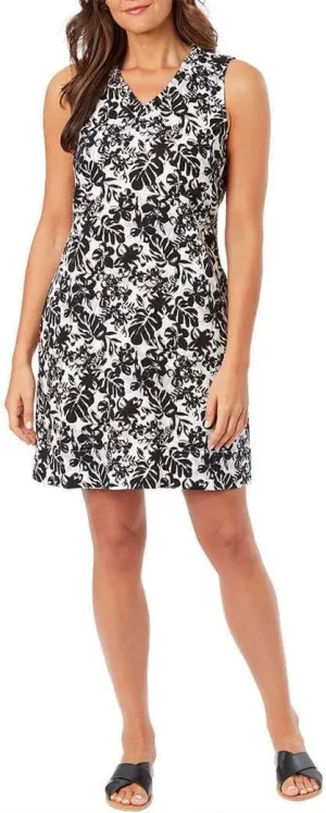 Briggs Ladies' Ruffle V-Neck Linen Blend Dress (US, Alpha, Large, Regular, Regular, Black)