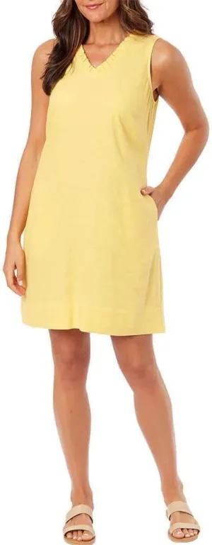 Briggs Ladies' Ruffle V-Neck Linen Blend Dress (US, Alpha, Large, Regular, Regular, Tan)