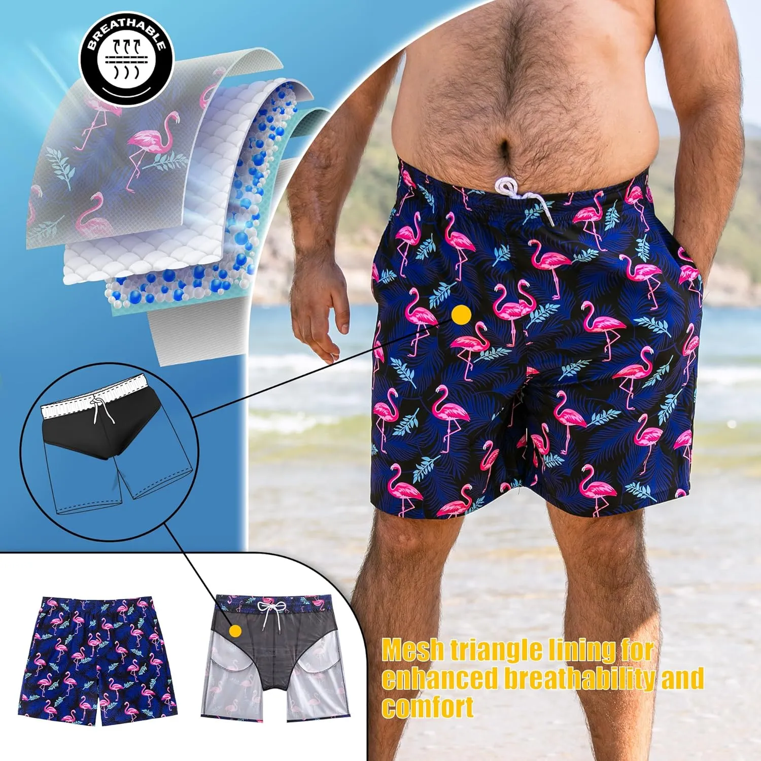 BRISIRA Big and Tall Swim Trunks for Men Bathing Suit with Mesh Lining Quick Dry Board Shorts Beach Swimsuit Pocket