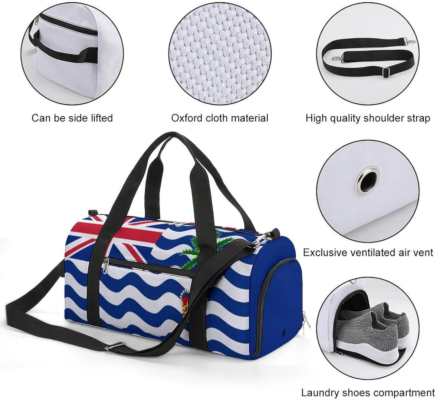 British Indian Ocean Territory Flag Gym Bag for Boys Girls with Shoe Compartment Travel Overnight