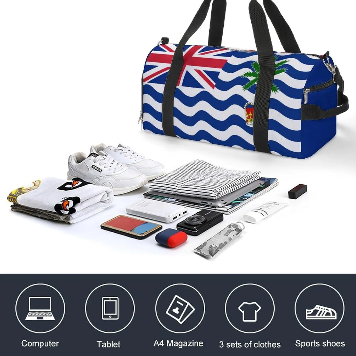 British Indian Ocean Territory Flag Gym Bag for Boys Girls with Shoe Compartment Travel Overnight