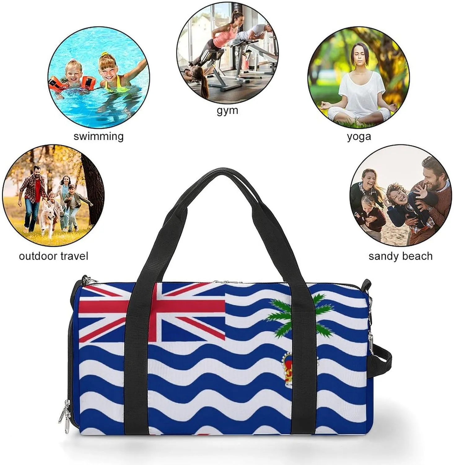 British Indian Ocean Territory Flag Gym Bag for Boys Girls with Shoe Compartment Travel Overnight
