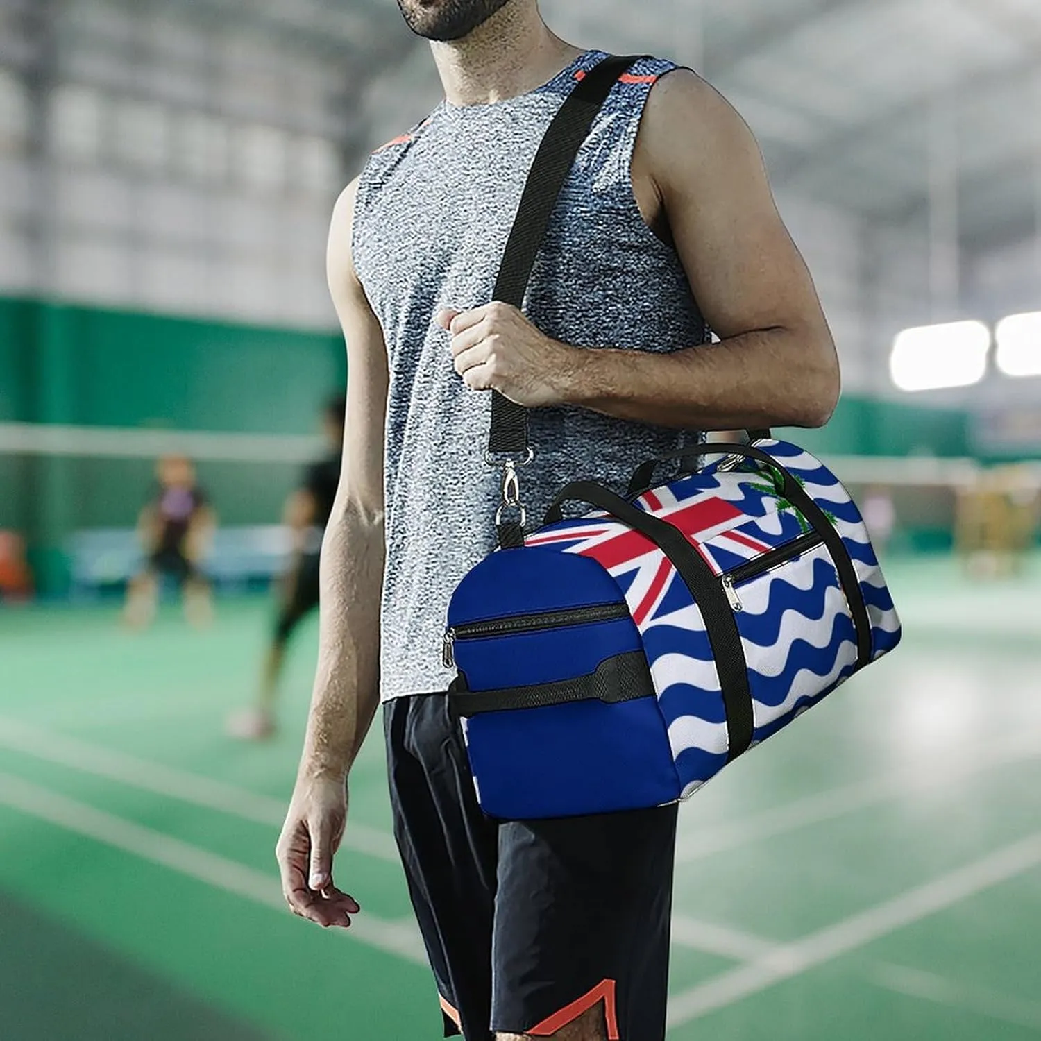 British Indian Ocean Territory Flag Gym Bag for Boys Girls with Shoe Compartment Travel Overnight