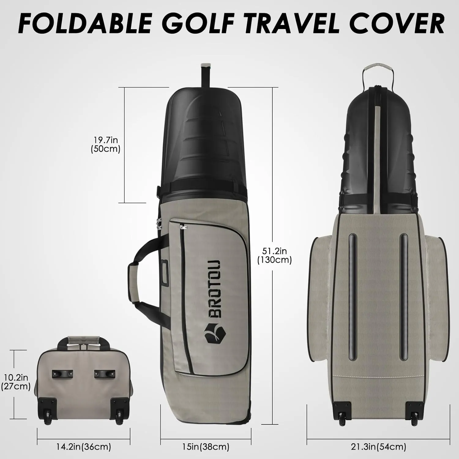 BROTOU Golf Travel Bags for Airlines with Tank Wheels and ABS Hard Shell Top Golf Club Travel Case Waterproof Oxford Fabric Protect Golfs Clubs Large Capacity and Easy to Maneuver