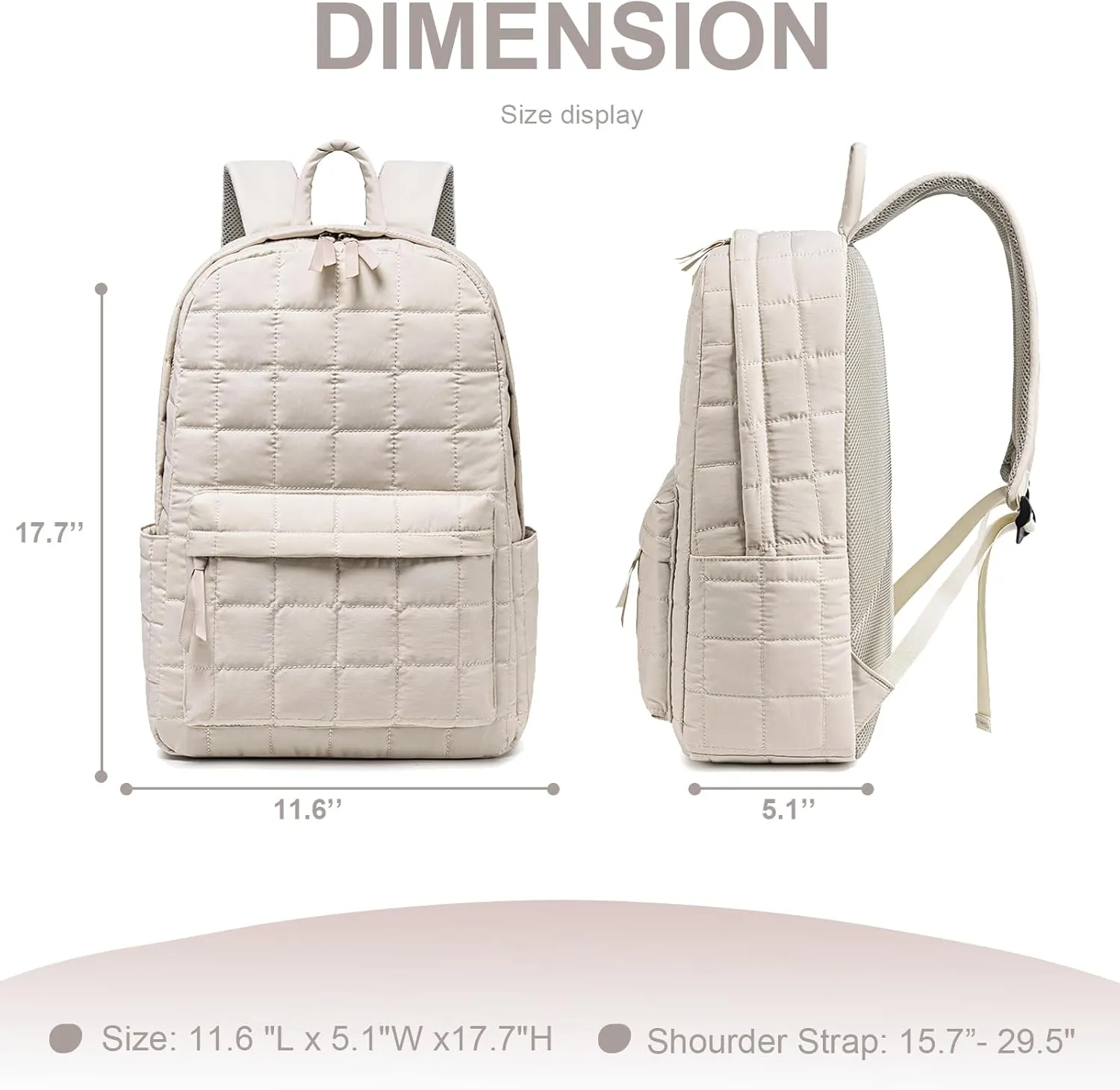 BTOOP Travel Backpack for Women Work Backpack Quilted College Backpacks for School Fit 15.6 Inch Laptop (Beige-Gray)