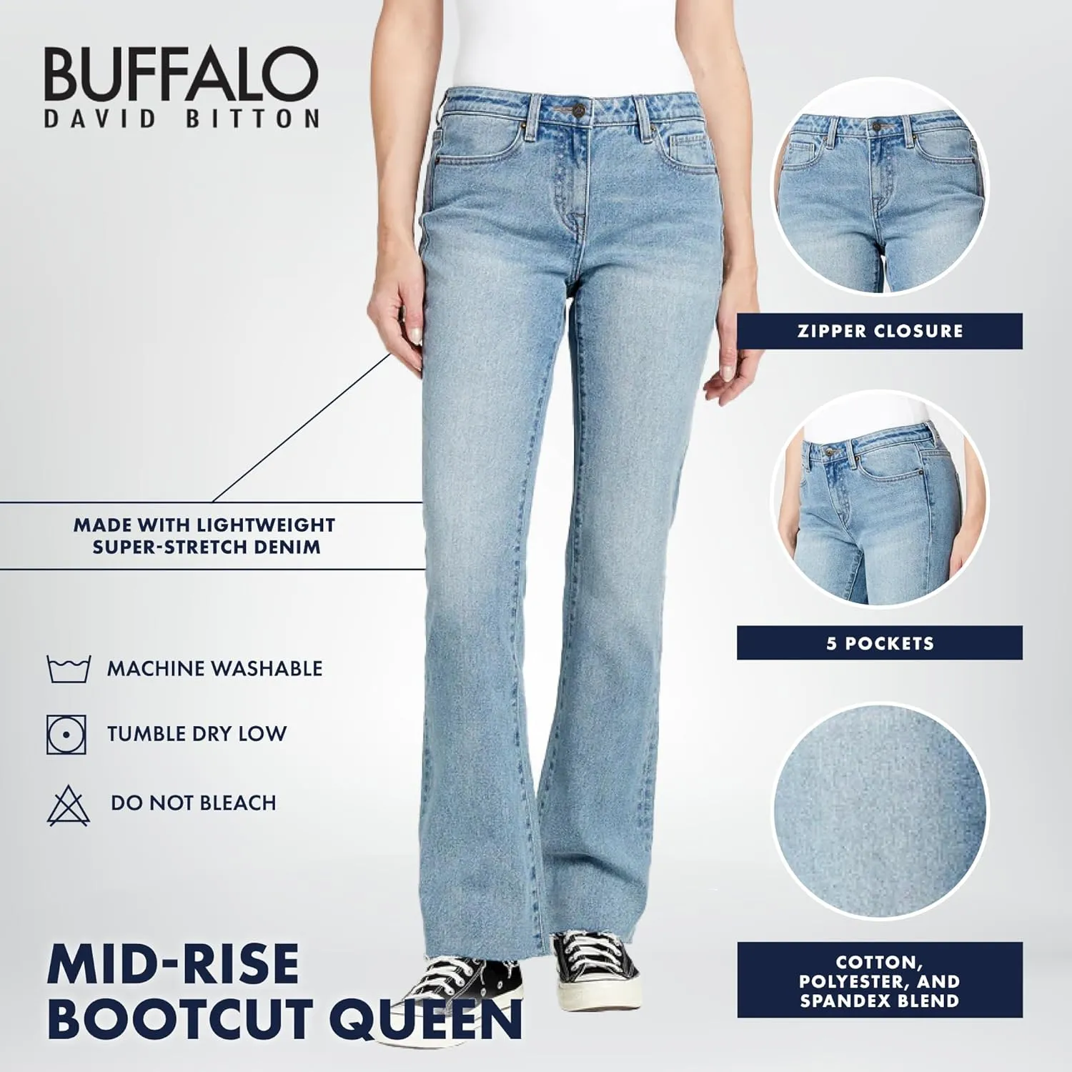 Buffalo David Bitton Women's Queen Mid-Rise Bootcut Jeans