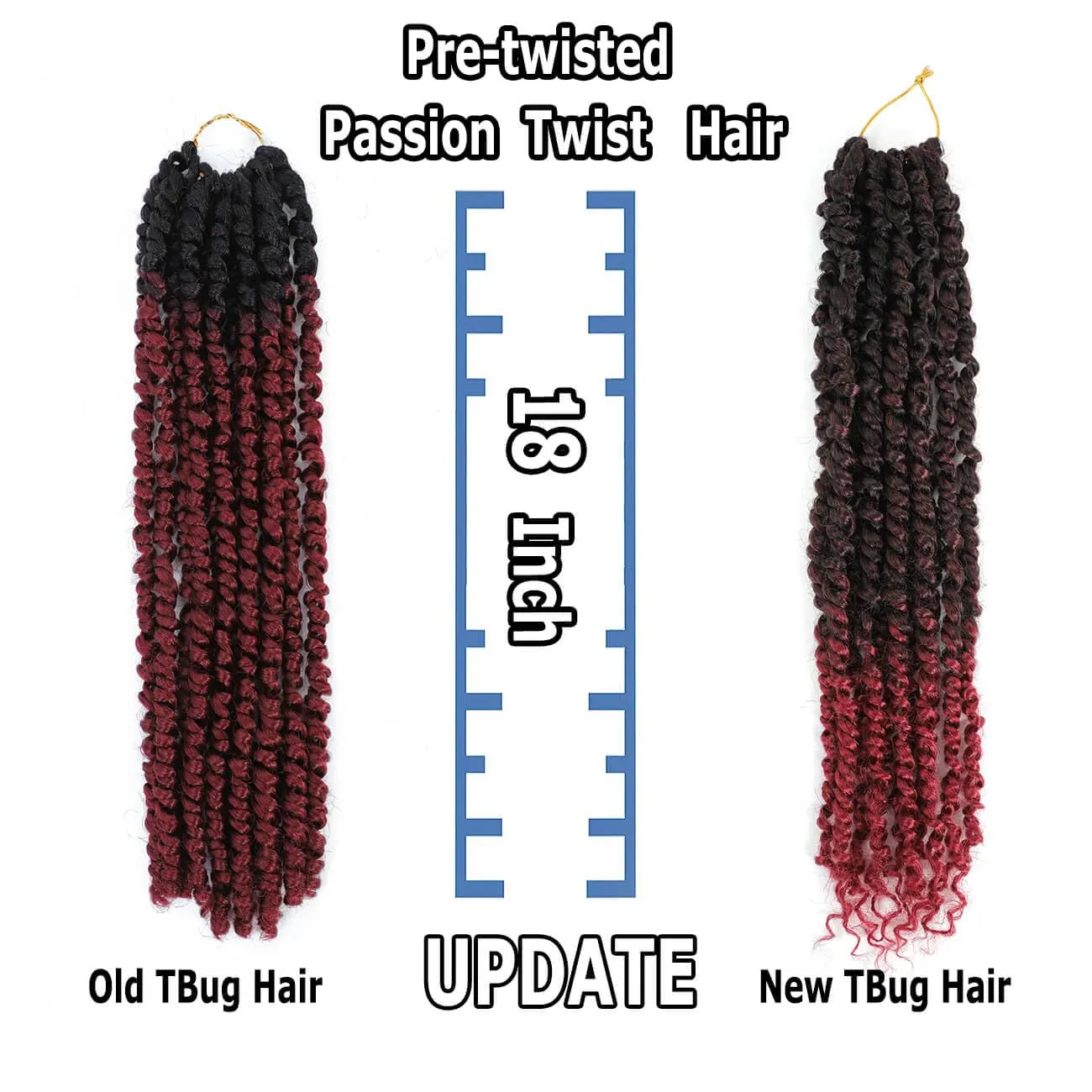 Burgundy Passion Twist Crochet Hair 18 Inch 8 Packs Ombre Bug Red Pretwisted Passion Twist Crochet Hair Pre Looped 1B/Red Color Water Wave Passion Twist Hair for Black Women