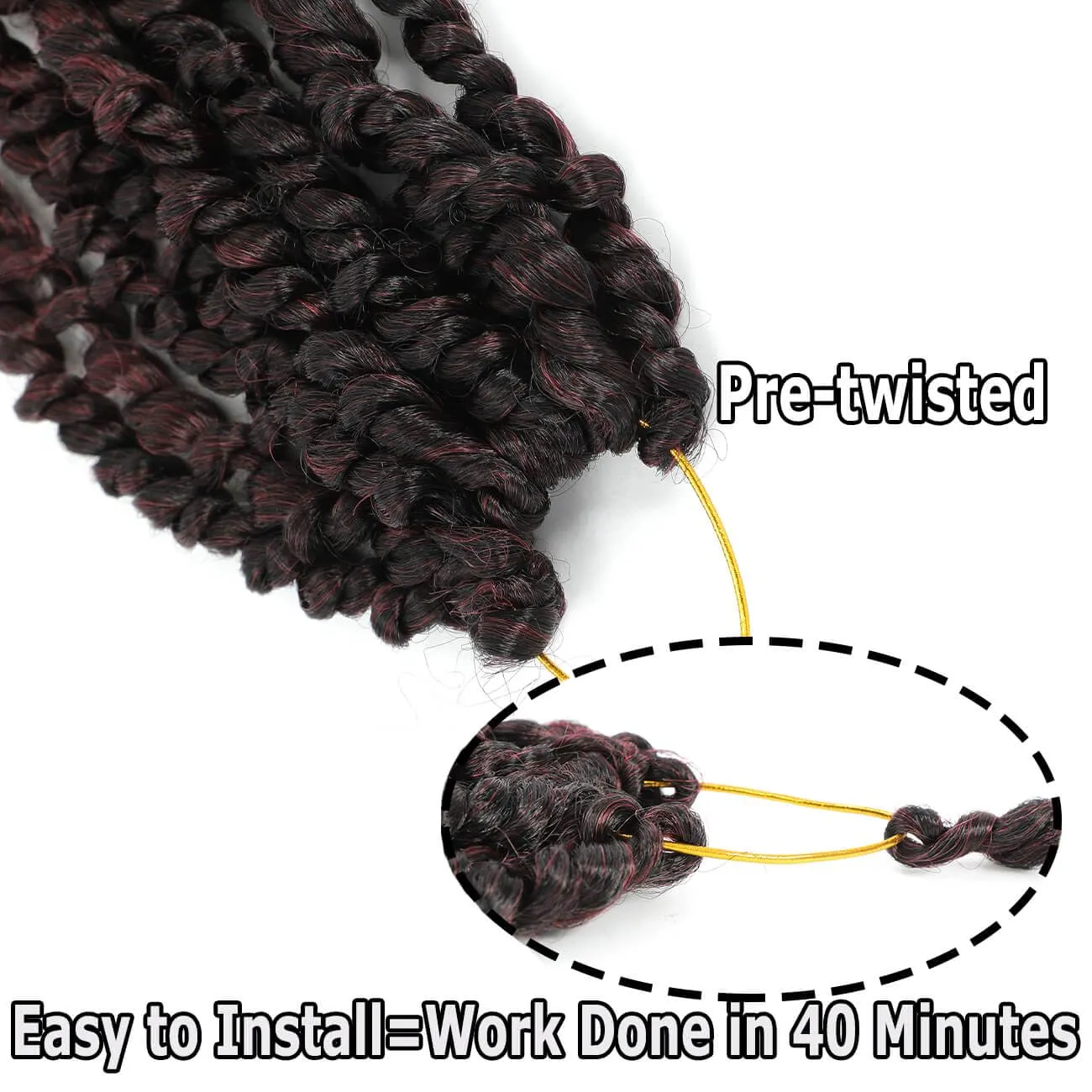 Burgundy Passion Twist Crochet Hair 18 Inch 8 Packs Ombre Bug Red Pretwisted Passion Twist Crochet Hair Pre Looped 1B/Red Color Water Wave Passion Twist Hair for Black Women